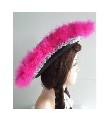 N28-57-58 Damen-Herren schwarzer Funkenhut mit silberborte Marabu-pink Gr.57-58 - 1