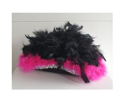 N29-53-54 Damen schwarzer Funkenhut mit silberborte Marabu-pink Federboa-schwarz Gr.53-54 - 5
