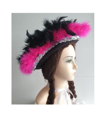 N29-57-58 Damen-Herren schwarzer Funkenhut mit silberborte Marabu-pink Federboa-schwarz Gr.57-58 - 1