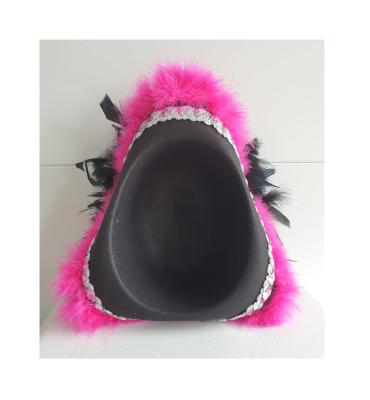 N29-57-58 Damen-Herren schwarzer Funkenhut mit silberborte Marabu-pink Federboa-schwarz Gr.57-58 - 2