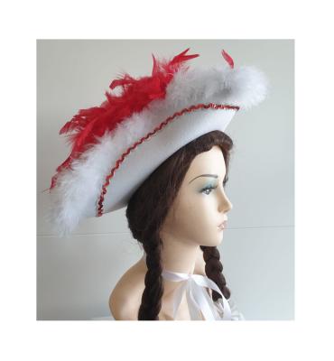 N31-55-56 Damen weißer Funkenhut mit rot-silberborte Marabu-weiß Federboa-rot Gr.55-56 - 1