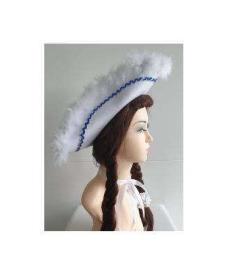 N32-57-58 Damen-Herren weißer Funkenhut mit blau-silberborte Marabu-weiß Gr.57-58 - 1