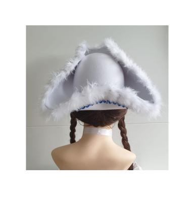N32-59-60 Damen-Herren weißer Funkenhut mit blau-silberborte Marabu-weiß Gr.59-60 - 2