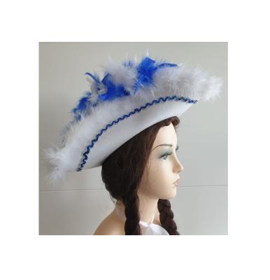 N33-59-60 Damen-Herren weißer Funkenhut mit blau-silberborte Marabu-weiß Federboa-blau-weiß-mix Gr.59-60 - 1