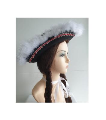 N34-57-58 Damen-Herren schwarzer Funkenhut mit rot-silberborte Marabu-weiß Gr.57-58 - 1