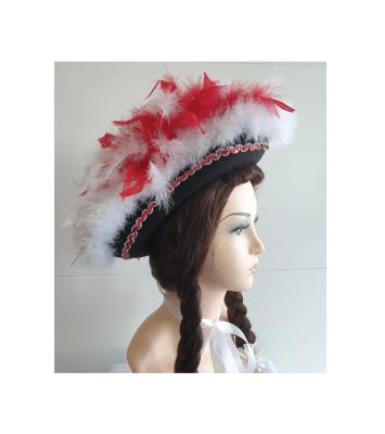 N35-57-58 Herren schwarzer Funkenhut mit rot-silberborte Marabu-weiß Federboa-rot-weiß-mix Gr.57-58 - 1