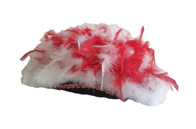 N35 Damen-Herren schwarzer Funkenhut mit rot-silberborte Marabu-weiß Federboa-rot-weiß-mix - 6