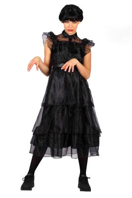T4000 schwarz Damen Ballsaalkleid lang Wednesday 3 Teile (Kleid,Gürtel,Band) - 0