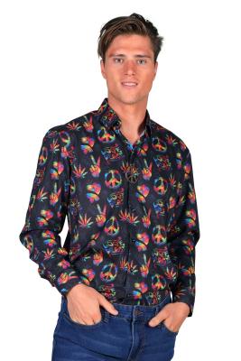 T3895-PEAC-41-42 mehrfarbig alle Jahreszeiten Herrenhemd Hippiehemd Partyhemd Gr.41-42 - 2