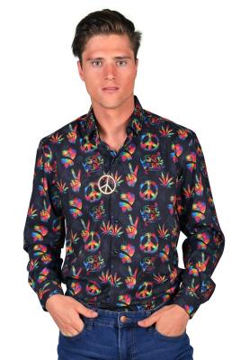 T3895-PEAC-45-46 mehrfarbig alle Jahreszeiten Herrenhemd Hippiehemd Partyhemd Gr.45-46 - 1