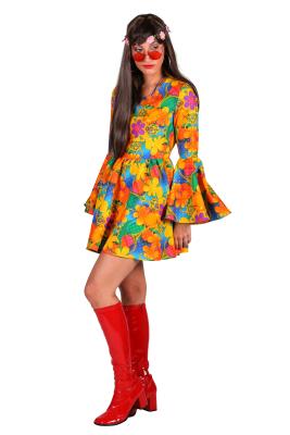 T3823-1200 Damen Hippie Kleid Daisy Orange - 1