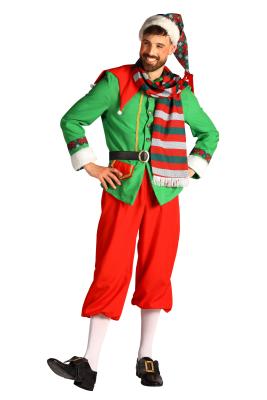 T3459 rot-grün Herren Weihnachtselfe Kostüm Polestar 5 tlg.(Jacke,Hose,Gürtel,Schal,Mütze) - 0