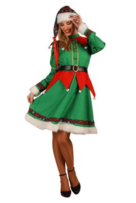 T3458 rot-grün Damen Weihnachtselfe Kostüm-Kleid Twinkle 3 tlg.(Kleid,Gürtel,Mütze) - 0