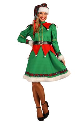 T3458 rot-grün Damen Weihnachtselfe Kostüm-Kleid Twinkle 3 tlg.(Kleid,Gürtel,Mütze) - 5