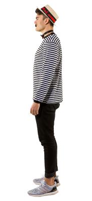 O813-S schwarz-weiß Damen-Herren Langarm Streifen Ringelshirt Gr.S=Shirtumfang Brust ca.100 cm - 1