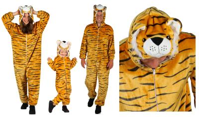 T4058/T4059 beige Tiger Kostüm Overall Kinder Damen Herren - 0