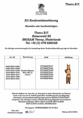 T4070/T4071-140 braun Känguru Kostüm Kinder 3tlg.Overall-separate Mütze&Baby Gr.140 Körpergröße ca.140 cm - 3