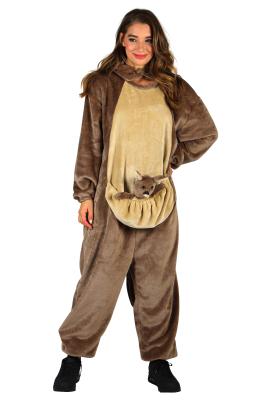 T4070/T4071-XS-S braun Känguru Kostüm Kinder Damen Herren 3tlg.Overall-separate Mütze&Baby Gr.XS-S Körpergröße ca.150-165 cm - 3