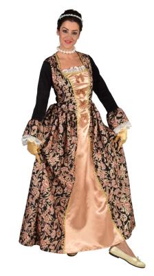 M224119 lachs-schwarz Damen Rokoko Kleid Kostüm Marquisin Prinzessin Marquise