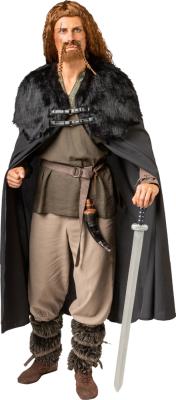 O7843 schwarz Umhang mit Fellbesatz Ritter-Wikinger-Babaren Kostüm Einheitsgröße