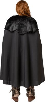 O7843 schwarz Umhang mit Fellbesatz Ritter-Wikinger-Babaren Kostüm Einheitsgröße - 2
