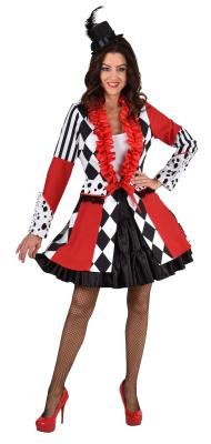 M224161 rot-weiß-schwarz Damen Pantomimme Mantel Jacke Kartenspiel Clown