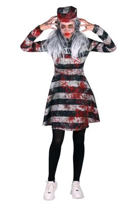 T3569-XXL schwarz-weiß Damen blutiger Gefangener Kostüm Kleid und Mütze 2tlg.Gr.XXL=50 - 1