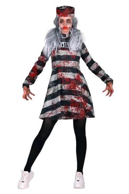 T3569-XXL schwarz-weiß Damen blutiger Gefangener Kostüm Kleid und Mütze 2tlg.Gr.XXL=50 - 2