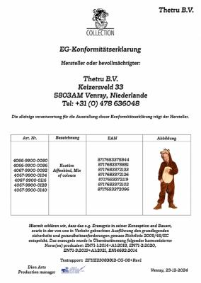 T4066/T4067/T4068-104 braun Affe Affen Kostüm Schimpansen Orang Utan Overall Kinder Gr.104 Körpergröße ca.104 cm - 4