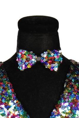 T3984-9900-XL bunt Multicolor Herren Pailletten Weste mit Schleife 2 tlg. Gr.XL=56 - 3