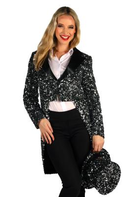 T4251-1701-S silber-schwarz Damen Pailletten Frack-Jacke Broadway Gr.S=38 - 3