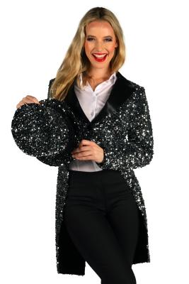 T4251-1701-XL silber-schwarz Damen Pailletten Frack-Jacke Broadway Gr.XL=46 - 4