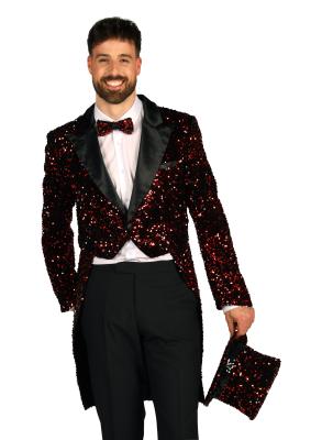 T4252-0501 rot-schwarz Herren Pailletten Frack-Jacke Broadway