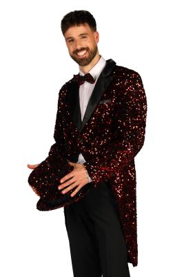 T4252-0501 rot-schwarz Herren Pailletten Frack-Jacke Broadway - 1