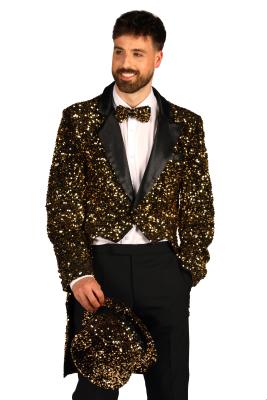T4252-1401 gold-schwarz Herren Pailletten Frack-Jacke Broadway - 0