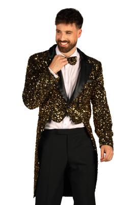 T4252-1401 gold-schwarz Herren Pailletten Frack-Jacke Broadway - 2
