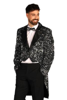 T4252-1701-XXXL silber-schwarz Herren Pailletten Frack-Jacke Broadway Gr.XXXL=64 - 1