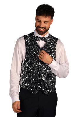 T4254-1701-XL silber-schwarz Herren Pailletten Weste West End Gr.XL=56 - 1