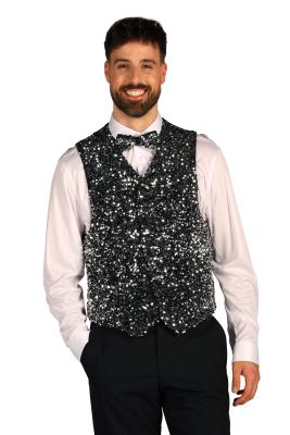 T4254-1701 silber-schwarz Herren Pailletten Weste West End - 0