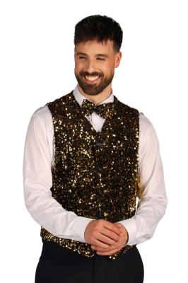 T4254-1401-XXL gold-schwarz Herren Pailletten Weste West End Gr.XXL=60 - 1