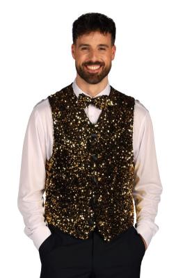 T4254-1401 gold-schwarz Herren Pailletten Weste West End - 0