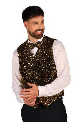 T4254-1401 gold-schwarz Herren Pailletten Weste West End - 2