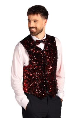 T4254-0501-S rot-schwarz Herren Pailletten Weste West End Gr.S=48 - 1
