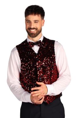 T4254-0501-L rot-schwarz Herren Pailletten Weste West End Gr.L=52 - 2