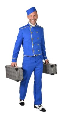 M215201-14-M blau Herren Hotel Diener Pagenkostüm Bell Boy 3tlg.Jacke-Hose-Hut Gr.M=52 - 1