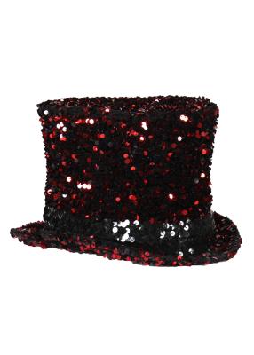 T4196-0501 rot-schwarz Luxuriöser Pailletten Zylinder innen mit Hutgummi - 0