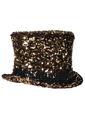 T4196-1401 gold-schwarz Luxuriöser Pailletten Zylinder innen mit Hutgummi - 0