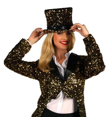 T4196-1401 gold-schwarz Luxuriöser Pailletten Zylinder innen mit Hutgummi - 1