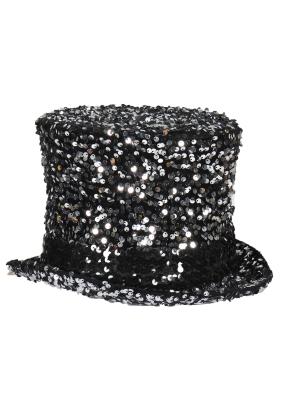 T4196-1701 silber-schwarz Luxuriöser Pailletten Zylinder innen mit Hutgummi - 0