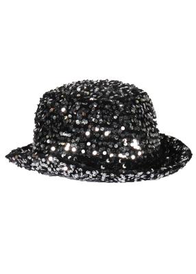 T4197-1701 silber-schwarz Luxuriöser Pailletten Melone innen mit Hutgummi - 0